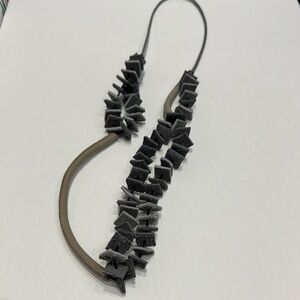 decouture - Grey Leather Squares Statement Necklace